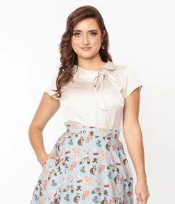 Cream Satin Bow Blouse