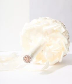 Cream Satin Floral & Rhinestone Bridal Bouquet -New Dress Store cream satin floral rhinestone bridal bouquet 249440