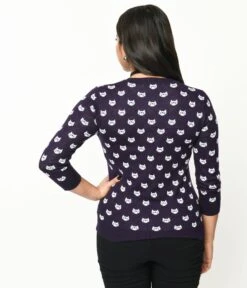 Deep Purple & White Cat Cardigan -New Dress Store deep purple white cat cardigan 679768