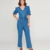 Denim Puff Sleeve Jumpsuit