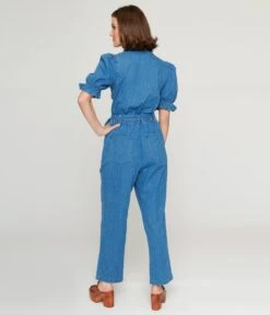 Denim Puff Sleeve Jumpsuit -New Dress Store denim puff sleeve jumpsuit 647672