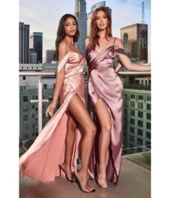 Cinderella Divine Desert Rose Satin Draped Cowl Back Bridesmaid Dress