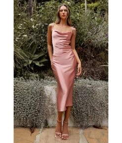 Cinderella Divine Desert Rose Satin Slip Homecoming Midi Dress