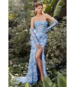 Cinderella Divine Dusty Blue Hydrangea Embellished Corset Mermaid Evening Gown