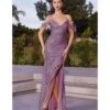 Cinderella Divine Dusty Lavender Sequin Cold Shoulder Bridesmaid Gown