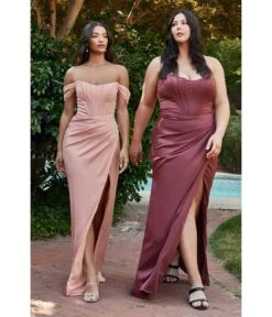 Cinderella Divine Dusty Rose Divine Satin Corset Off The Shoulder Bridesmaid Dress