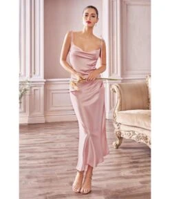 Cinderella Divine Dusty Rose Satin Slip Homecoming Midi Dress