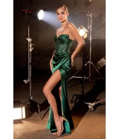 Cinderella Divine Emerald Beaded Satin Corset Prom Dress
