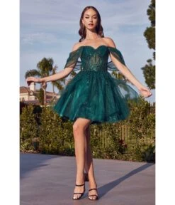 Cinderella Divine Emerald Glitter Tulle Off Shoulder Corset Mini Dress