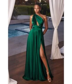 Cinderella Divine Emerald Satin Convertible Halter Evening Gown