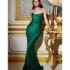 Cinderella Divine Emerald Satin Fitted Slip Bridesmaid Gown