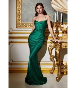 Cinderella Divine Emerald Satin Fitted Slip Bridesmaid Gown