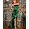 Cinderella Divine Emerald Satin Ruffled Asymmetric Fitted Gown