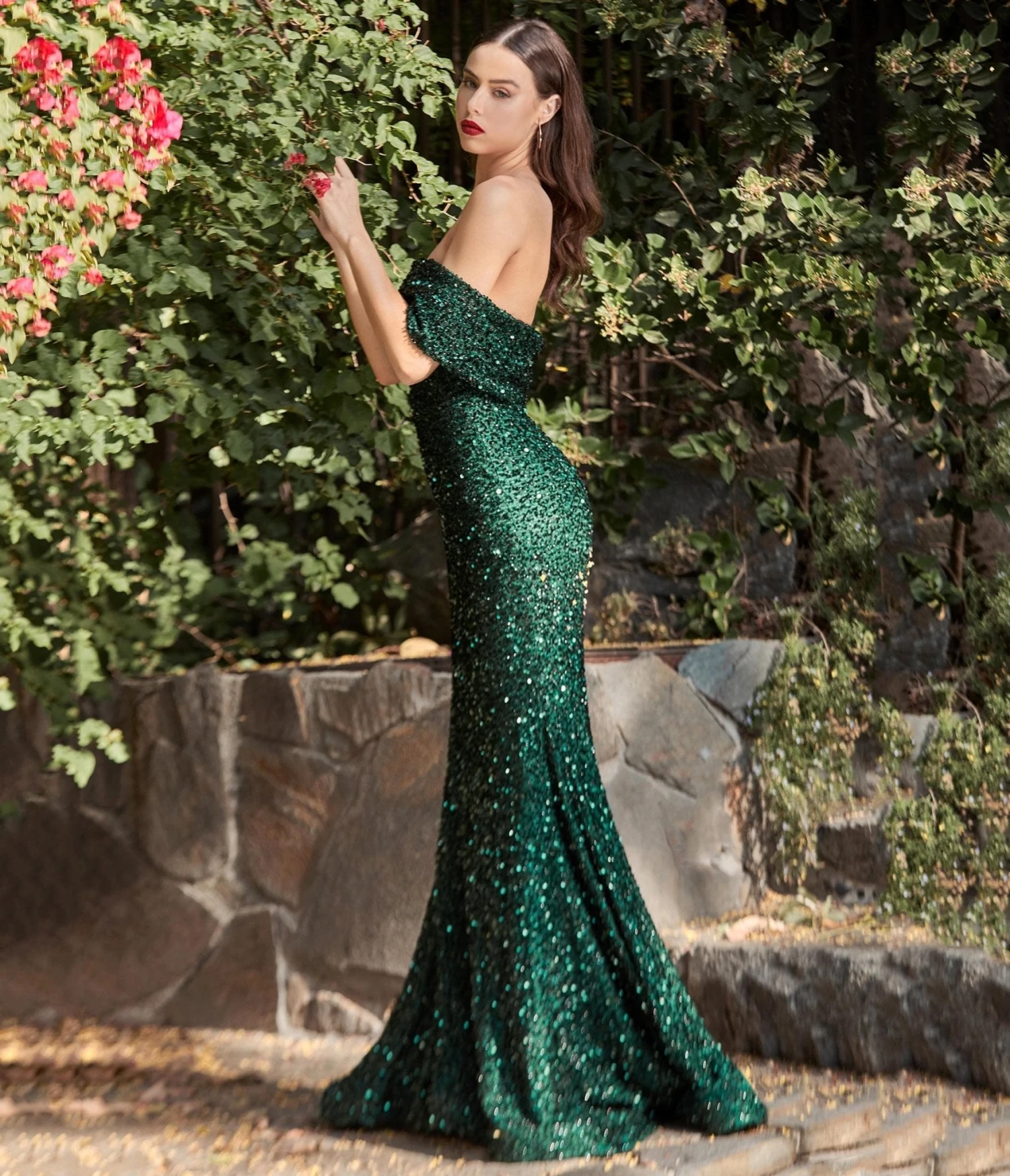 Cinderella Divine Emerald Sequin One Shoulder Mermaid Prom Gown 2 Cinderella Divine Emerald Sequin One Shoulder Mermaid Prom Gown - Image 2