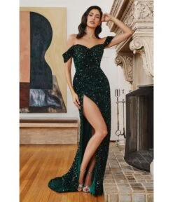 Cinderella Divine Emerald Velvet Glittering Sequin Bridesmaid Gown