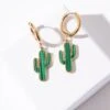 Enamel Cactus Mini Hoop Dangle Earrings