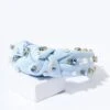 Faux Pearl & Blue Rhinestone Studded Baby Blue Knot Headband