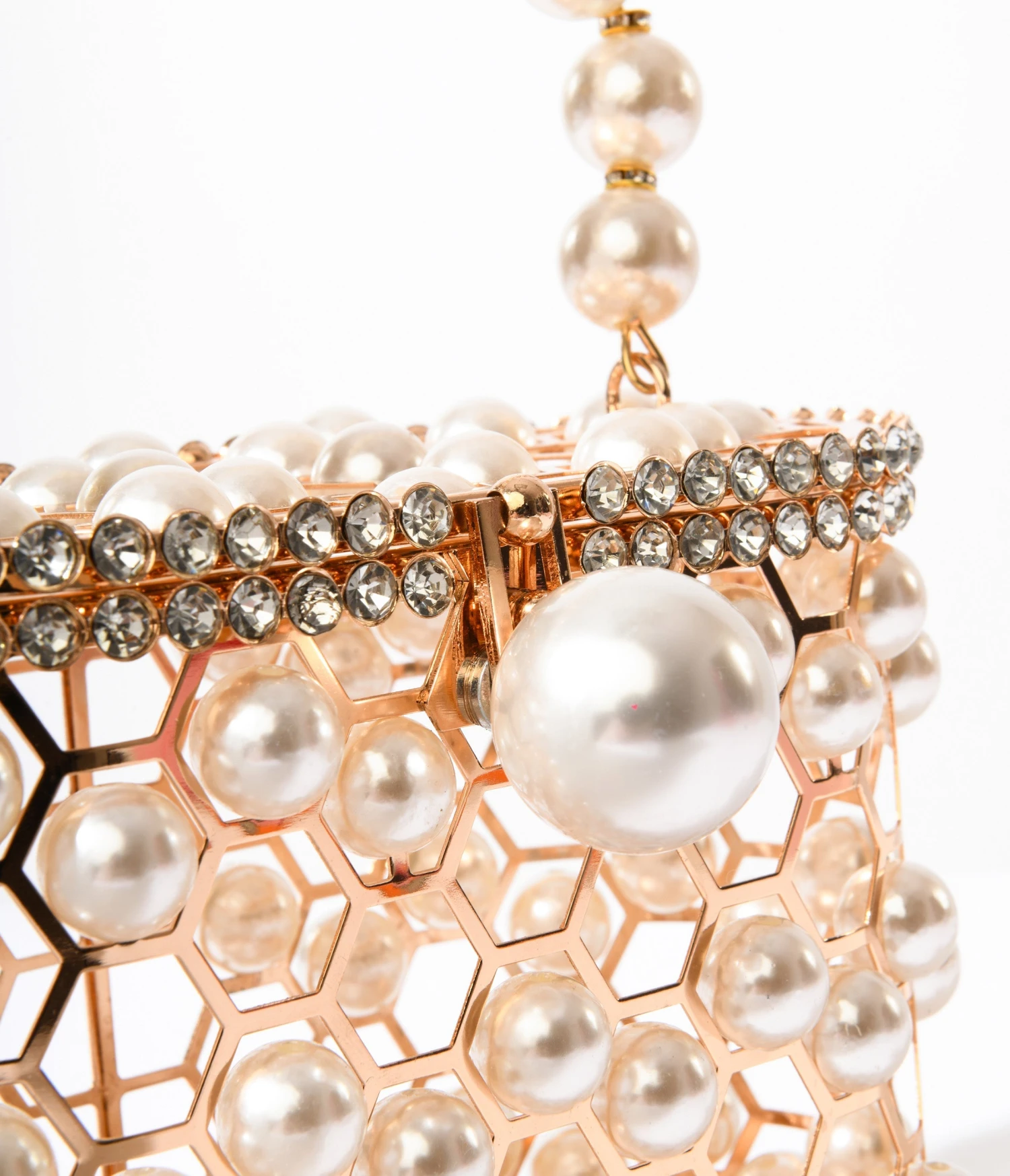 Faux Pearl & Gold Cage Handbag 2 Faux Pearl & Gold Cage Handbag - Image 2