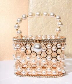 Faux Pearl & Gold Cage Handbag 5 Faux Pearl & Gold Cage Handbag -New Dress Store faux pearl gold cage handbag 949567