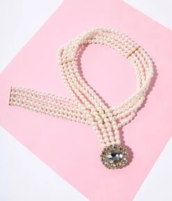 Faux Pearl & Rhinestone Buckle Cinch Belt -New Dress Store faux pearl rhinestone buckle cinch belt 762982