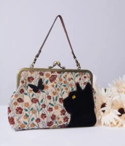 Floral Black Cat Handbag -New Dress Store floral black cat handbag 212709