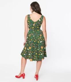 Forest Green Holiday Print Swing Dress -New Dress Store forest green holiday print swing dress 126816