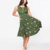 Forest Green Holiday Print Swing Dress