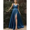 Cinderella Divine French Navy Flowy Satin A-Line Bridesmaid Gown