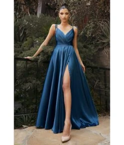 Cinderella Divine French Navy Flowy Satin A-Line Bridesmaid Gown