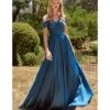 Cinderella Divine French Navy Satin Off The Shoulder Bridesmaid Gown
