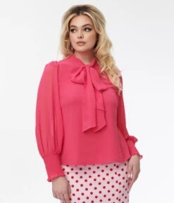 Fuchsia Bow Tie Vicente Blouse -New Dress Store fuchsia bow tie vicente blouse 559941