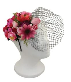 Fuchsia Floral Netted Fascinator