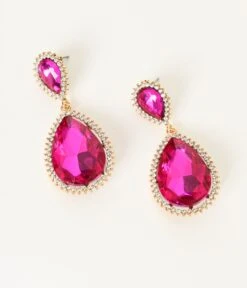 Fuchsia Rhinestone Dangle Earrings 5 Fuchsia Rhinestone Dangle Earrings -New Dress Store fuchsia rhinestone dangle earrings 183497
