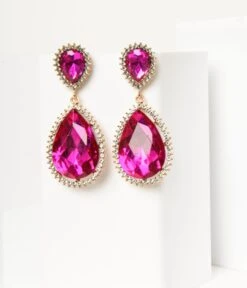 Fuchsia Rhinestone Dangle Earrings