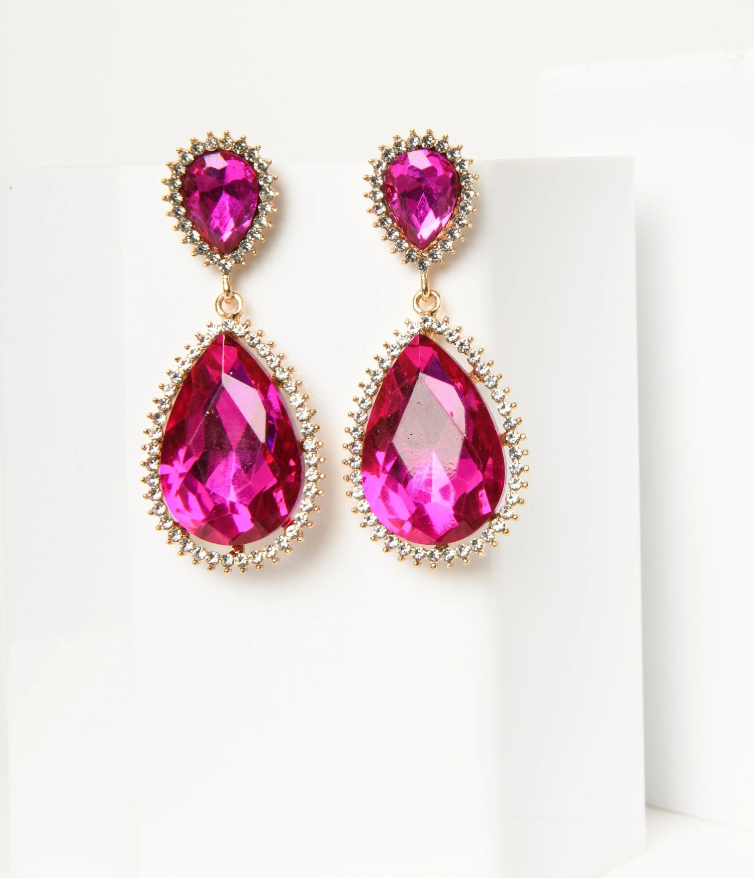 Fuchsia Rhinestone Dangle Earrings 1 Fuchsia Rhinestone Dangle Earrings