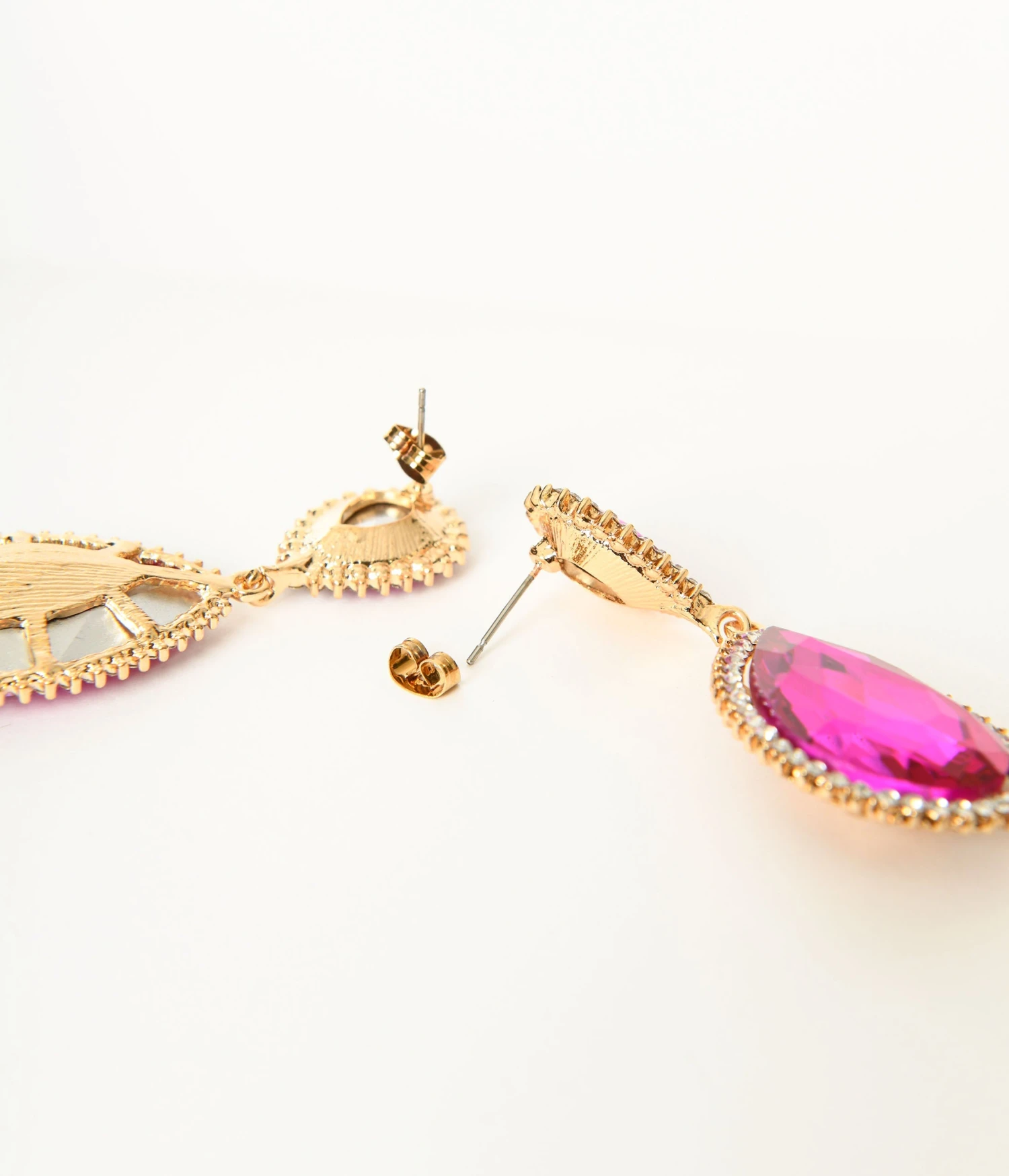 Fuchsia Rhinestone Dangle Earrings 2 Fuchsia Rhinestone Dangle Earrings - Image 2