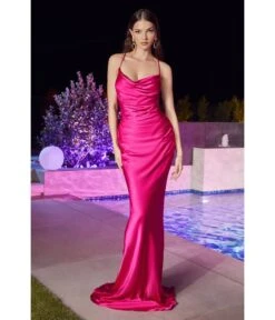 Cinderella Divine Fuchsia Satin Fitted Slip Bridesmaid Gown
