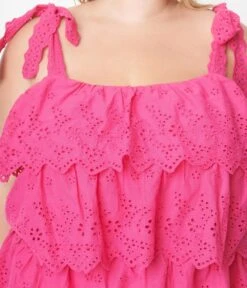 Fuchsia Tiered Eyelet Blouse -New Dress Store fuchsia tiered eyelet blouse 700854