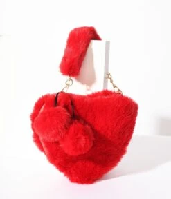 Fuzzy Red Heart Handbag -New Dress Store fuzzy red heart handbag 612482