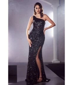 Cinderella Divine Glamorous Black One Shoulder Sequin Bridesmaid Gown