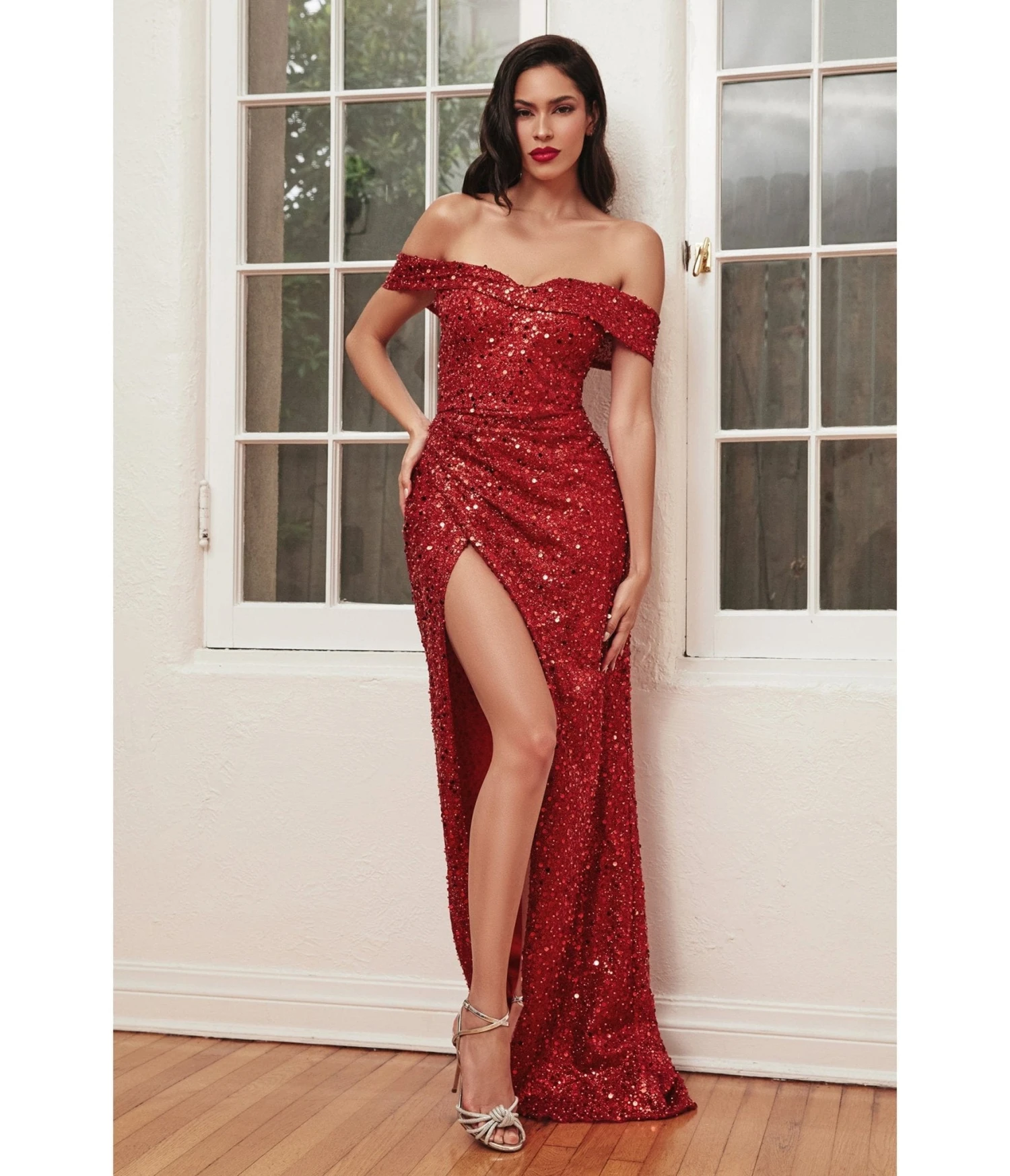 Cinderella Divine Glamorous Red Off Shoulder Sequin Prom Gown 1 Cinderella Divine Glamorous Red Off Shoulder Sequin Prom Gown