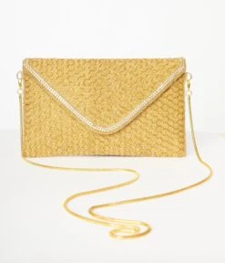 Gold Beaded Evening Envelope Clutch