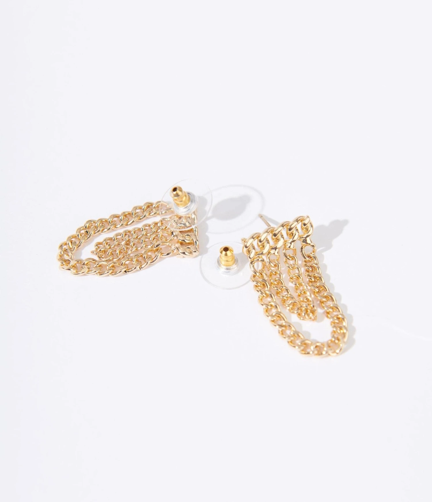 Gold Curb Chain Link Earrings 2 Gold Curb Chain Link Earrings - Image 2