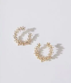 Gold Floral Rhinestone Hoop Earrings