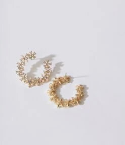 Gold Floral Rhinestone Hoop Earrings -New Dress Store gold floral rhinestone hoop earrings 921101