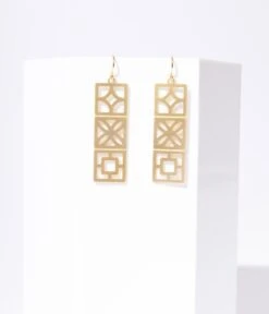 Gold Geometric Breeze Blocks Earrings -New Dress Store gold geometric breeze blocks earrings 758162