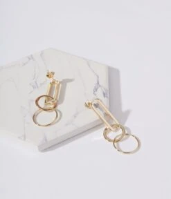 Gold Linked Rectangle & Hoop Earrings
