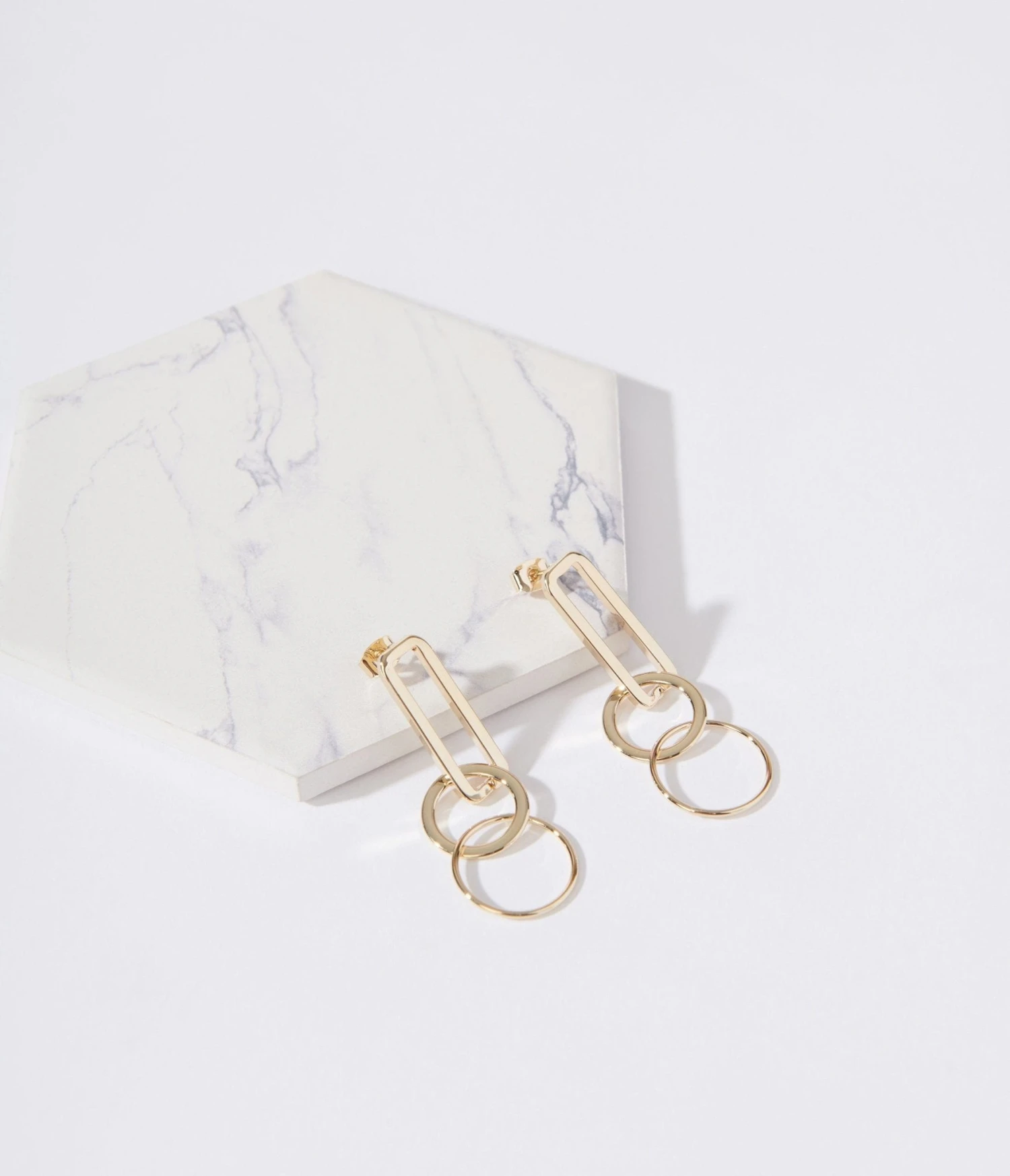 Gold Linked Rectangle & Hoop Earrings 2 Gold Linked Rectangle & Hoop Earrings - Image 2
