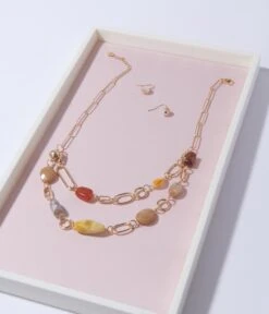Gold Multicolor Bead Dangling Necklace