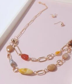 Gold Multicolor Bead Dangling Necklace -New Dress Store gold multicolor bead dangling necklace 952512